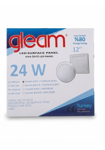 Gleam 24w Sıva Üstü Led Panel 12" Yuvarlak Beyaz Yd-8901224