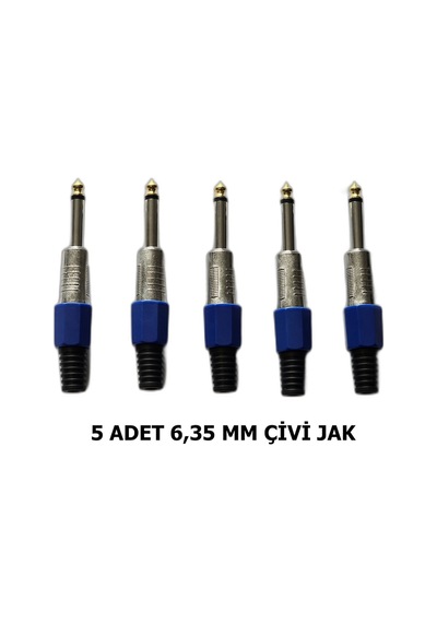5 Adet 6.35 Mm Mono Çivi Jak Seti - Altın Uçlu Profesyonel Gitar Ve Amfi Konnektör