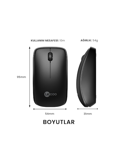 Lecoo WS208 Kablosuz 1200 DPI 3 Tuşlu Sessiz USB Mini Alıcılı Optik Mouse