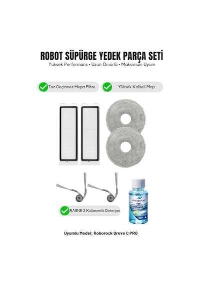 Roborock Qrevo C Pro İle Uyumlu 2 Yan Fırça 2 Filtre 2 Mop 1 Deterjan 1.0