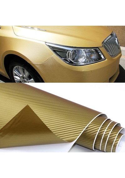 Karbon Fiber Folyo Hava Kanallı Araç Döşeme Kaplama Folyosu Gold Altın Sarısı 30 Cm X 1 Metre