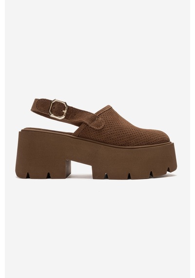 Luvi Shoes Caldrıs Taba Süet Hakiki Deri Önü Kapalı Kalın Tabanlı Kadın Sandalet