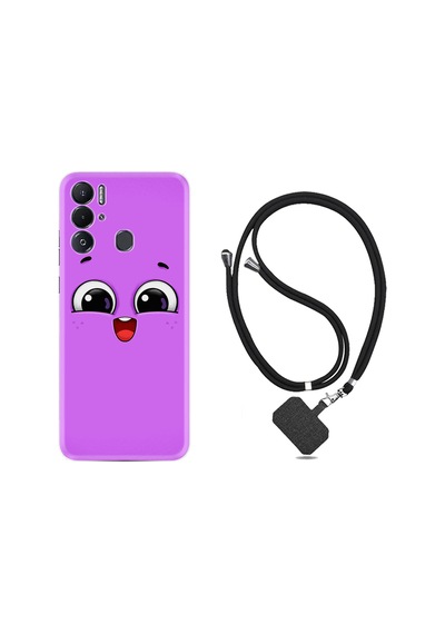 Tecno Pova Neo Kılıf İpli Boyun Askılı Desenli Silikon Purple Sweety 1717