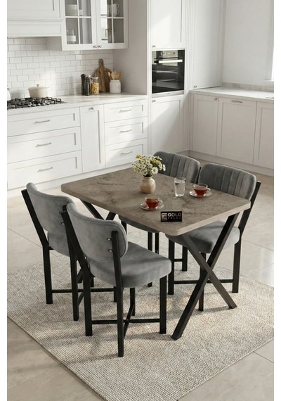 Reyo Falez Elma 110x70 Cm Masa Takımı 4 Sandalyeli Modern Mutfak Balkon Kafe Yemek Masası Seti Traverten - Gri 9886 Reyo Falez Elma 110x70 Cm Masa Takımı 4 Sandalyeli Modern Mutfak Balkon Kafe Yemek Masası Seti Traverten - Gri 9886