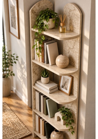 Sulorahome 5 Raflı Çok Amaçlı Dekoratif Kitaplık - Traverten Rengi