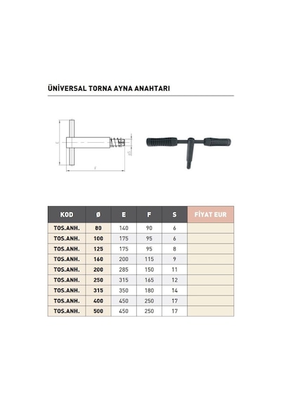 Fett 250mm Tos Torna Ayna Anahtarı