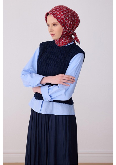 Belli Tivil Saf İpek Eşarp Ist 4308 - 02 Kırmızı Batik Desen