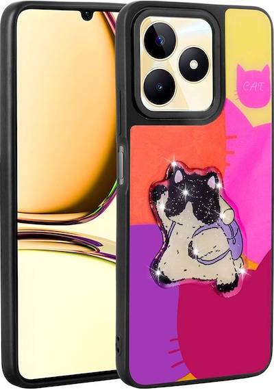 Realme C55 Kılıf Parlayan Kabartmalı İkonik Figürlü Zore Amas Silikon Kapak Mor
