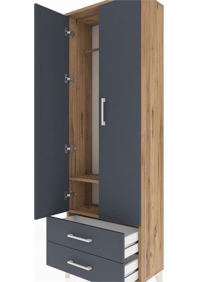 Arges Dolap 2 Raflı 2 Çekmeceli Tek Askılı 60x30x182 Çam-antr... Çam
