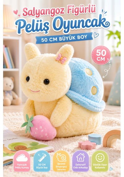 Salyangoz Figürlü Mavi Sırtlı Pelüş Oyuncak 50 Cm Büyük Boy Yumuşak Dokulu Dekoratif Pelüş