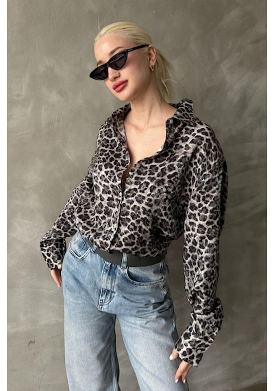 Madmext Siyah Leopar Desen Kadın Gömlek Mg2296 Siyah