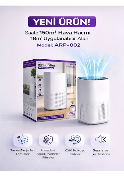 150 M³ Hacim Akıllı Hava Temizleyici 3 Katmanlı Hepa Hava Filtreli Temizleme Makinesi - Sessiz Beyaz