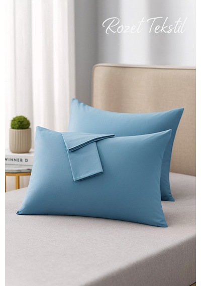 Mavi Pamuk Kumaş Kapaklı Yastık Kılıfı 2 Adet 50 X 70 Cm
