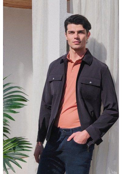 İmza Berberi Yaka Gabardin Düz Slim Fit Casual Mont 1007260151 Lacivert
