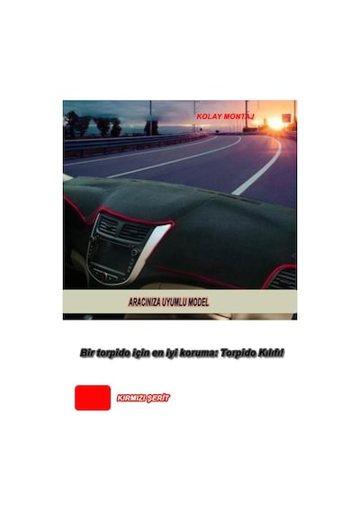 Mazda 626 1998-2000 3d Özel Yeni Torpido Koruma Kılıfı - Ön Göğüs Kaplama - Kırmızı Şerit