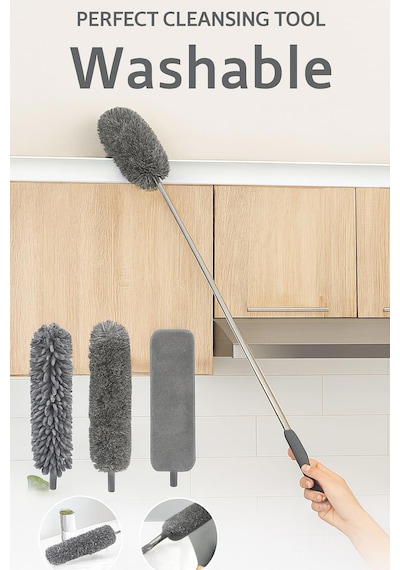 Nobera 3 Başlıklı Uzun Saplı Mikrofiber Temizlik Seti Yüksek Ve Dar Alanlar Için Ideal