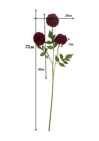 Yapay Çiçek Kasımpatı Bordo Uzun Dal 3 Çiçekli 77cm Kırmızı