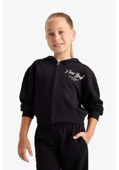 Defacto Kız Çocuk 2li Takım Baskılı Kapüşonlu Sweatshirt Eşofman Altı E6417a825aubk81 Siyah
