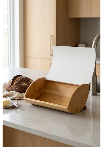 Cooker Novella Metal Kapaklı Bambu Ekmek Kutusu Ckr4543 Beyaz
