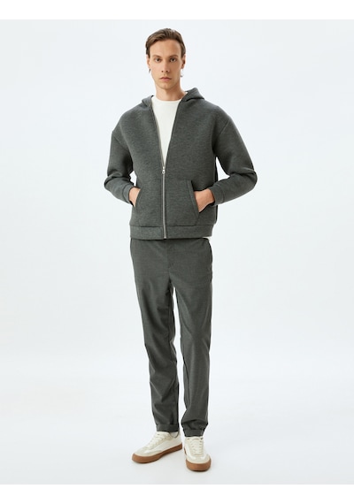 Koton Kanguru Cepli Viskon Karışımlı Basic Fermuarlı Kapşonlu Sweatshirt Antrasit 5wam70195mk Antrasit
