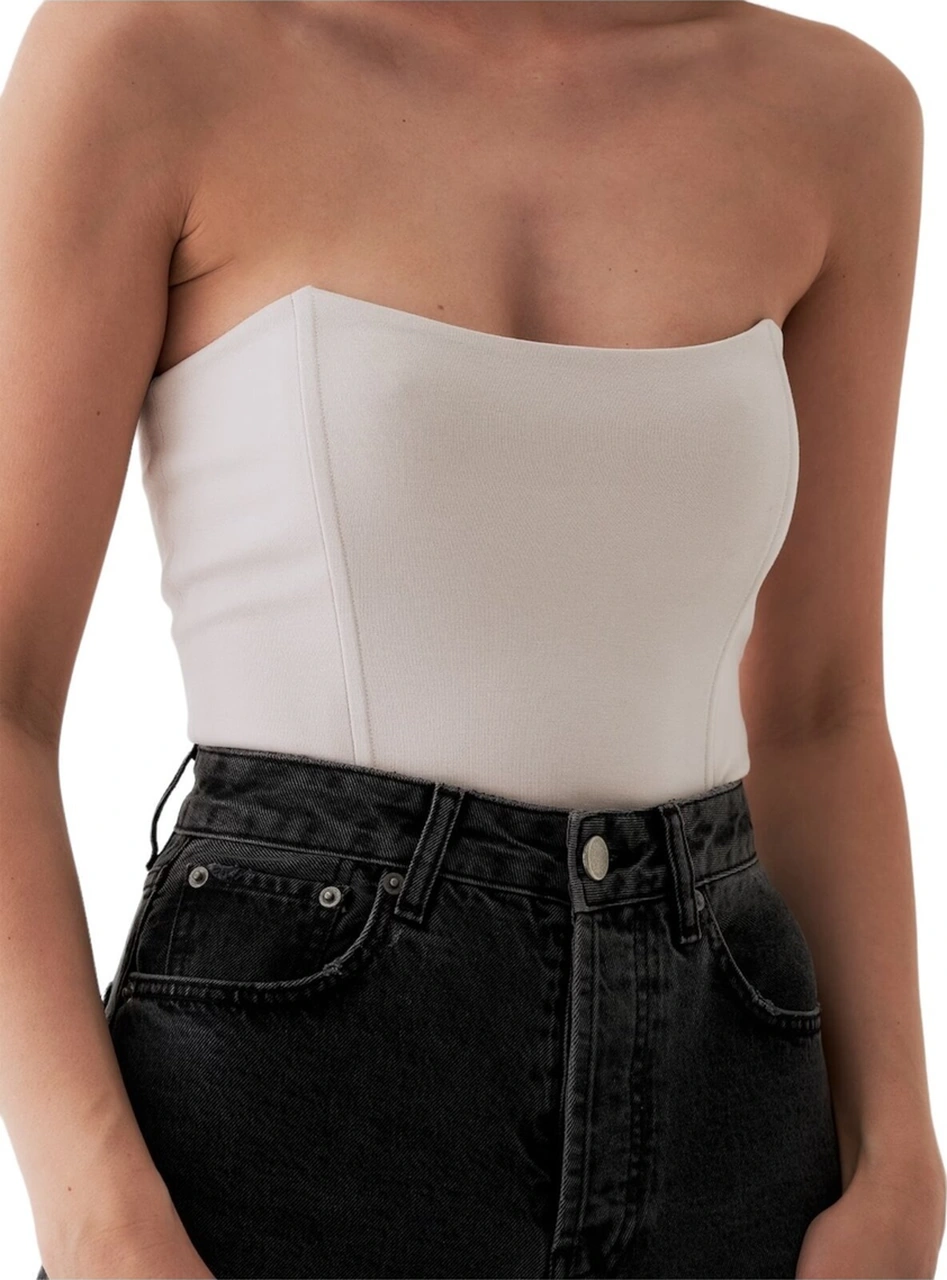 Mamayaga Kadın Straplez Korse Etkili Spor Şık Croptop Büstiyer Ekru