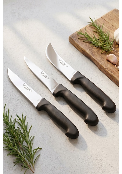 Silver Eco Serisi 3 Lü Mutfak Bıçağı Kurban Et Ekmek Sebze Mutfak Bıçak Seti Siyah Sap Eco-234