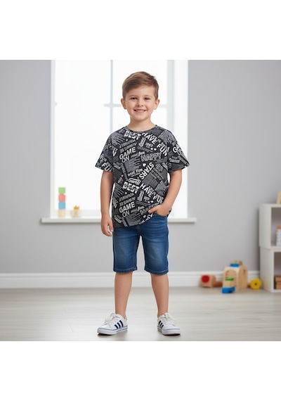 Bonbon Çocuk Baskılı Siyah Renk Tshirt Cb1027