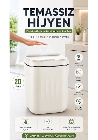 20 Litre Büyük Çöp Kovası Sensörlü Hareket Algılayan