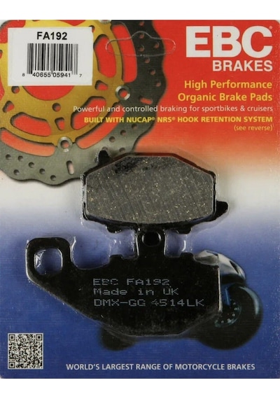 Ebc Fa192 1995-2016 Kawasaki Ninja Zx-6r Zx600 Uyumlu Arka Fren Balatası Organik Balata