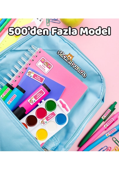 Okul Kreş Kişiye Özel İsim Etiket Seti Plüto Temalı - Model 85 Çok Renkli