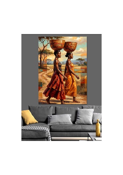 Sepet Taşıyan Afrikalı Kadınlar Sanatı Yağlı Boya Dokulu Kanvas Tablo Canvas Tablosu