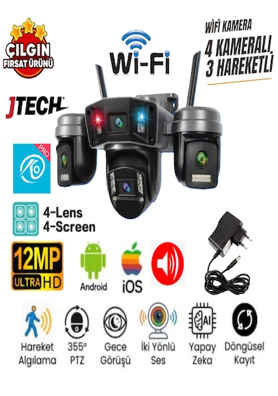 O-kam Ok-203plusw 3mp+3mp+3mp+3mp 12mp Wi-fi Çakarlı 4 Kameralı 1 Ptz Akıllı Kamera