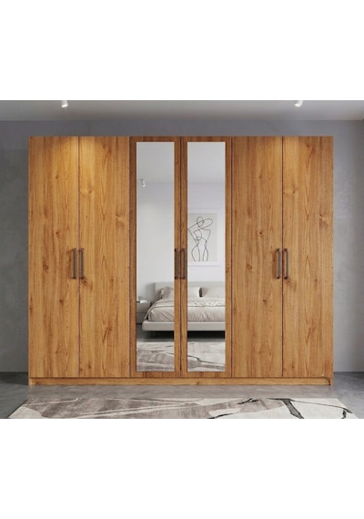 Zeplin Tamamı Mdf 6 Kapaklı Dolap Gardırop Çam 180 Cm