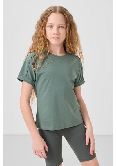 Açık Yeşil Pamuklu O Yaka Oversize Fit Basic Kız Çocuk T-shirt - 75182 Yeşil