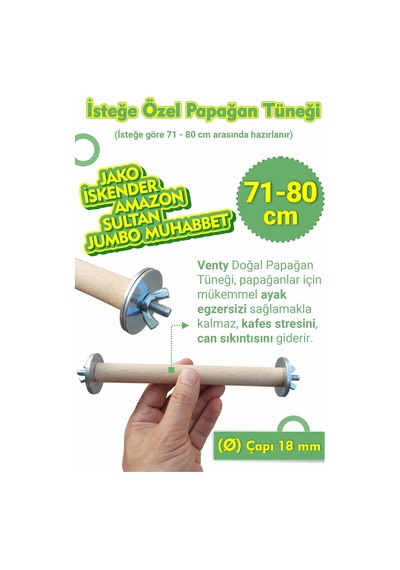 Vixpet Papağan Tüneği 71-80 CM Çapı 18 MM İsteğe Özel Jako Sultan Monk Muhabbet Senegal
