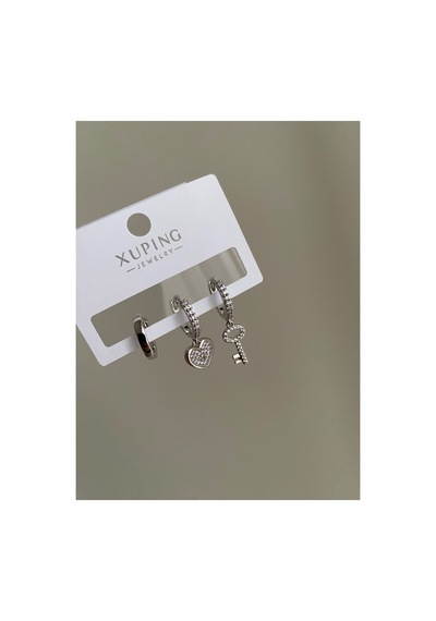 Çelik Silver Love Lock 3lü Küpe Seti -kararma Yapmaz- Gümüş
