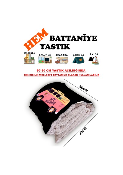 Karavan Camping Baskılı Tv Battaniyeli Opsiyonel Dekoratif Yastık Battaniye 2in1-0 Çok Renkli