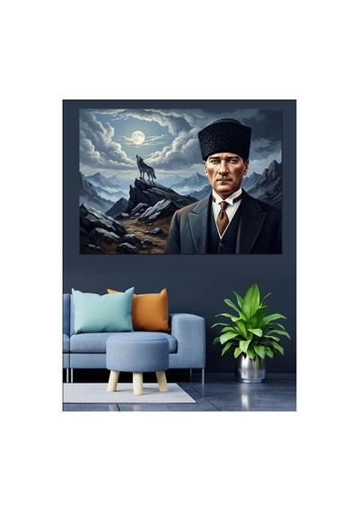 Dağda Tek Başına Duran Atatürk Yağlı Boya Dokulu Kanvas Tablo Canvas Tablosu