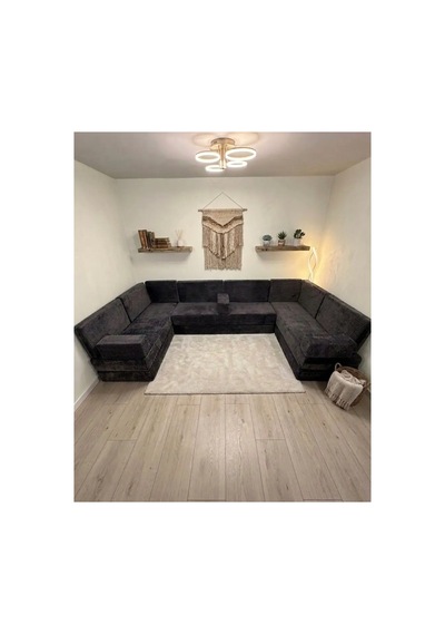 Premium Kadife Kumaş, Konforlu Yer Kanepesi ,modüler Şark Köşesi Takımı - Antrasit - 40 Cm - U Set