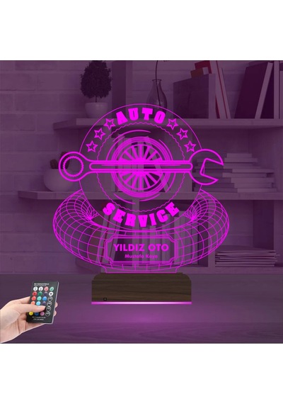Luvivia Araba Oto Tamirci Servis Kişiye Özel 3d Lamba - Masa Gece Lambası Şeffaf