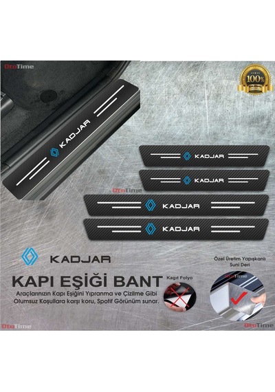 Renault Kadjar Logolu Karbon Kapı Eşiği Koruyucu Suni Deri 4'lü Set