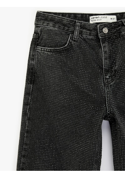 Koton Düz Paça Normal Bel Taş Detaylı Pamuklu Denim Pantolon - Straight Fit Jean Siyah 6sal40158md Siyah Koton Düz Paça Normal Bel Taş Detaylı Pamuklu Denim Pantolon - Straight Fit Jean Siyah 6sal40158md Siyah