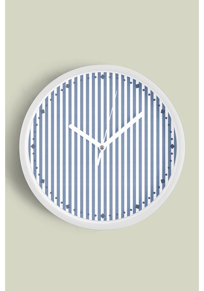 Renkli Çizgili Modern Tasarım Duvar Saati - 42cm - Önü Camlı Beyaz Kasa - Sessiz Mekanizma-jh0440 Beyaz