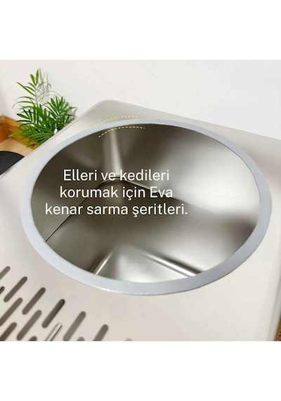 Monozone Büyük Boy Çelik Kedi Kum Kabı Kapalı Sıçrama Önleme Metal Kedi Tuvaleti Paslanmaz Kedi Yatağı