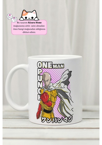 One Punch Man - Anime Tasarım Baskılı Porselen Kupa Bardak Beyaz