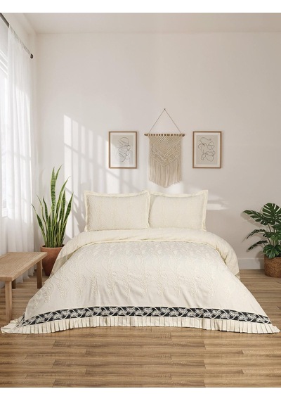 Sara 3 Parça Ekru Pike Takımı 240 X 260 Cm Ekru