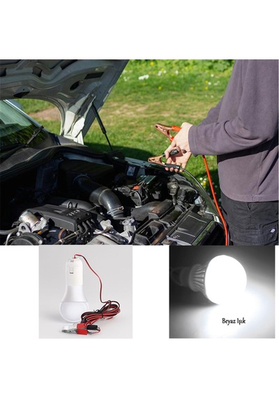 Led Ampul Akü Takviye Kablolu 4 Metre Anahtarlı 5w Tasarruflu Seyyar Aydınlatma Beyaz Işık Pensli 10c 05058435