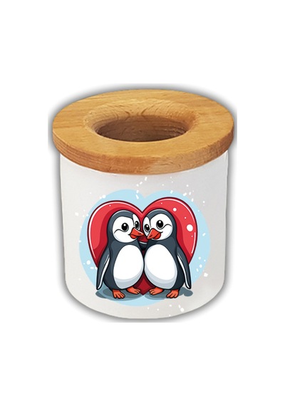 Penguenli Ve Kalpli Kalemlik - Masaüstü Kalemlik Organizer Beyaz