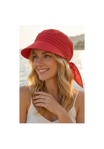 Uniquetrenders Kadın Safari Bağlamalı Siperli Bandana Plaj Şapkası Kırmızı