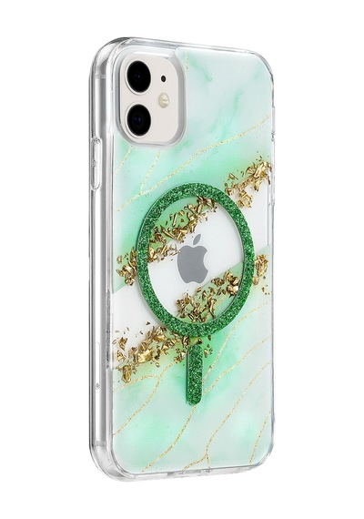 Onegif Apple Uyumlu iPhone 11 Lotus Simli Magsafe Kapak - Yeşil Ts2300